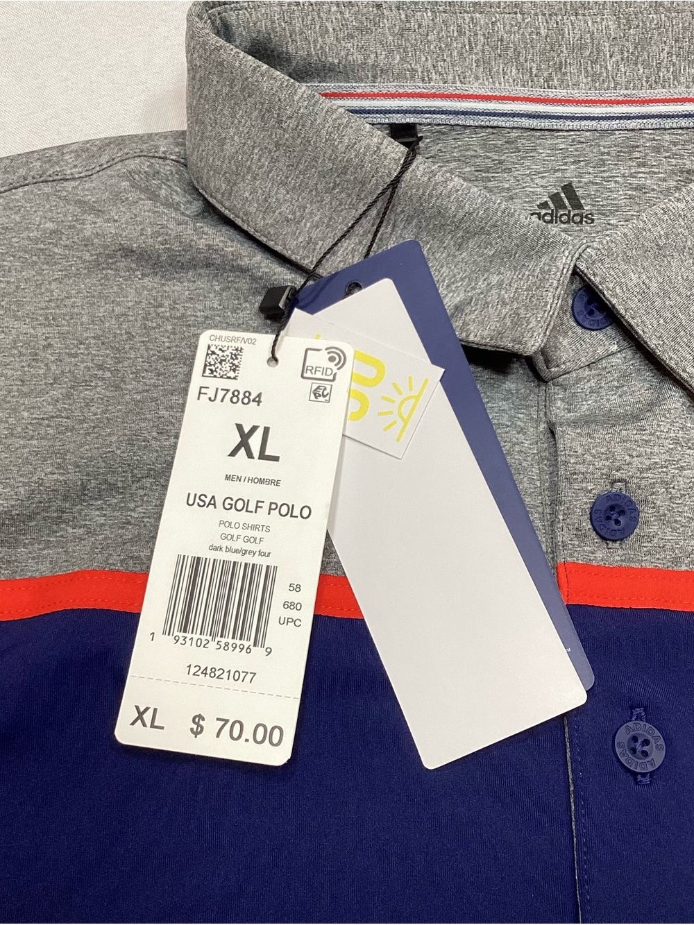 adidas Golf USA Olympic Polo Shirt Men’s XL NWT Blue Gray Colorblock UPF 50 NEW - Picture 2 of 13